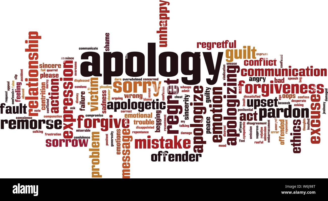 Apology word cloud concept. Collage made of words about apology. Vector illustration Stock Vector