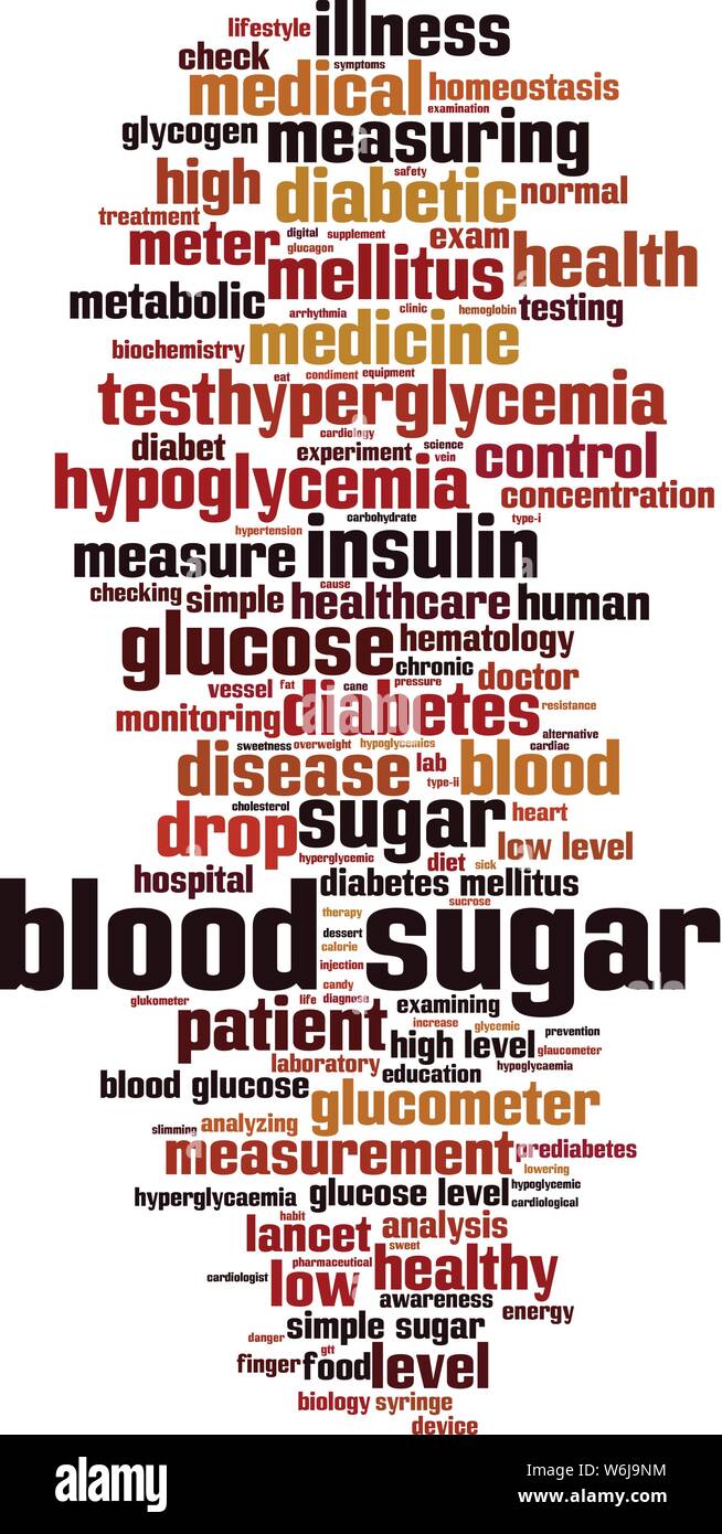 Blood sugar word cloud concept. Collage made of words about blood sugar. Vector illustration Stock Vector