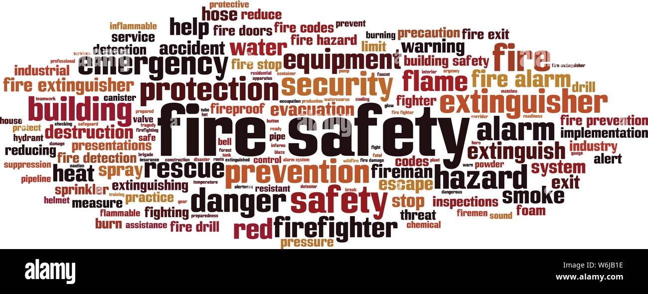 Fire safety word cloud concept. Collage made of words about fire safety