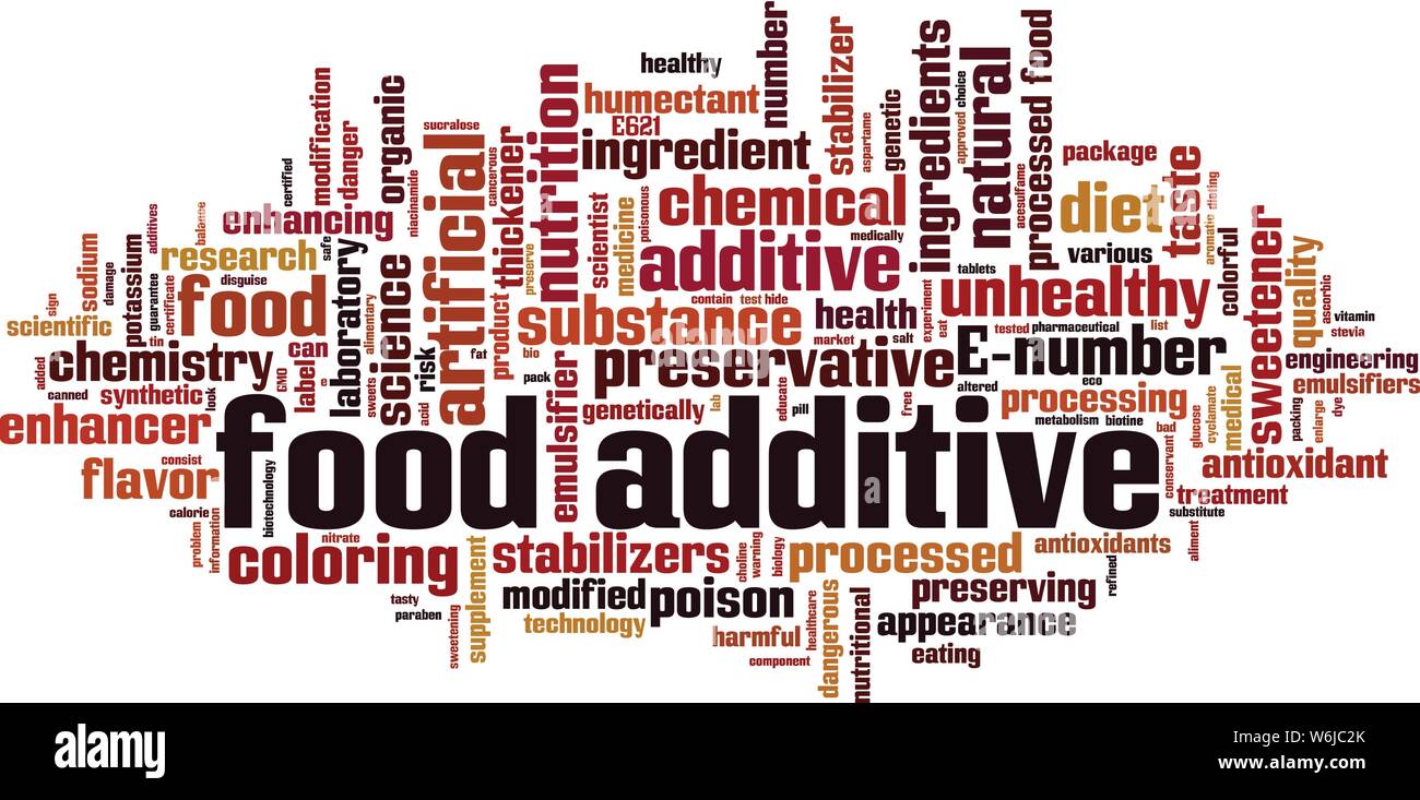 Food additive word cloud concept. Collage made of words about food additive. Vector illustration Stock Vector