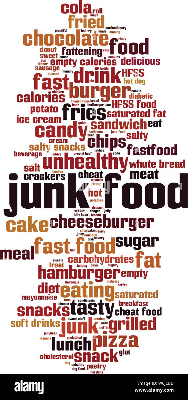Junk food word cloud concept. Collage made of words about junk food