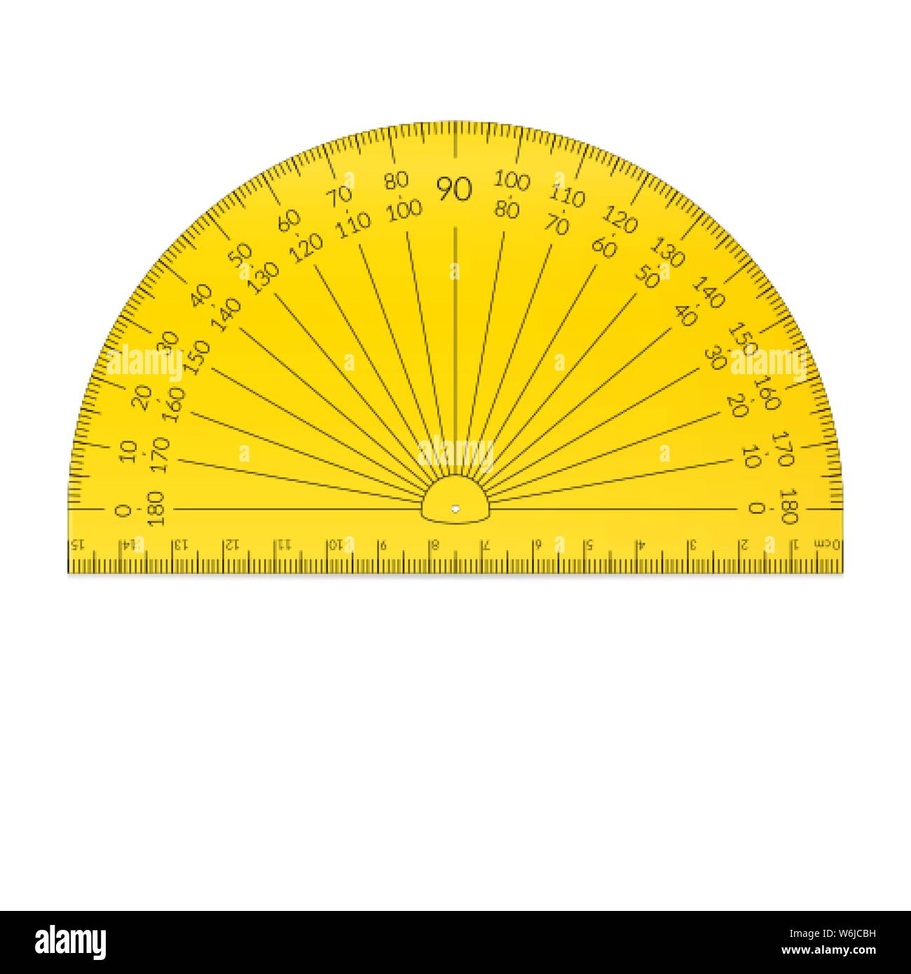 Plastic circular protractor with a ruler in metric units Stock Vector