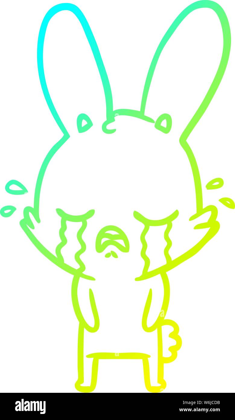 cold gradient line drawing of a cute cartoon rabbit crying Stock Vector ...