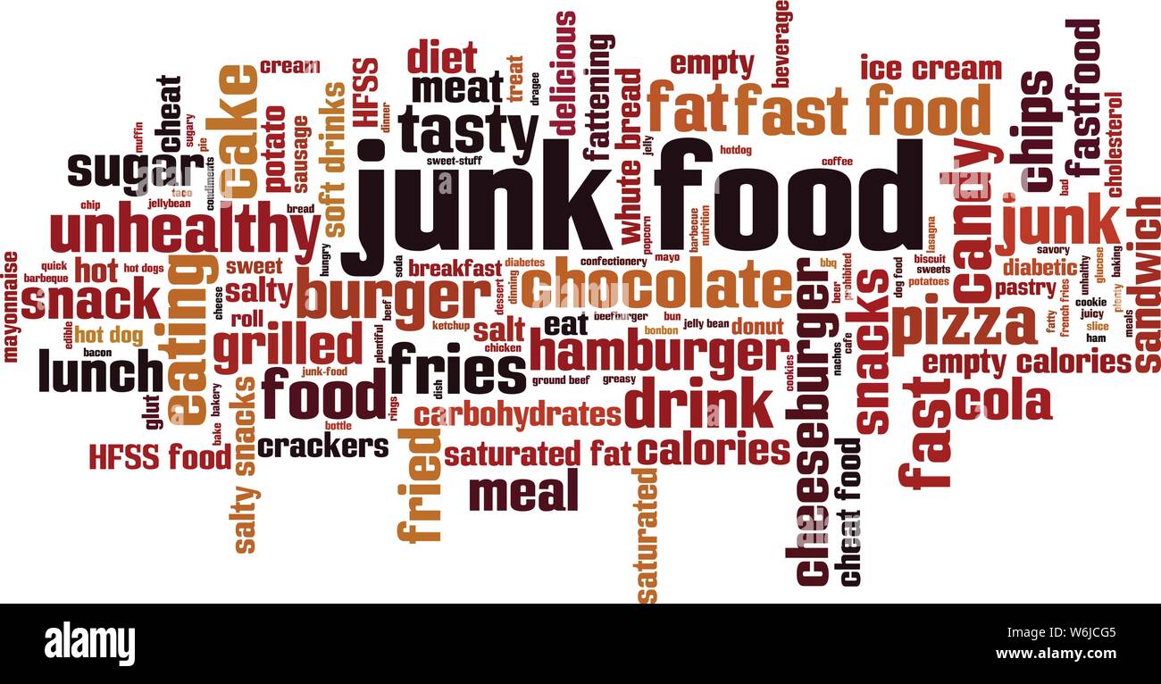 Junk food word cloud concept. Collage made of words about junk food