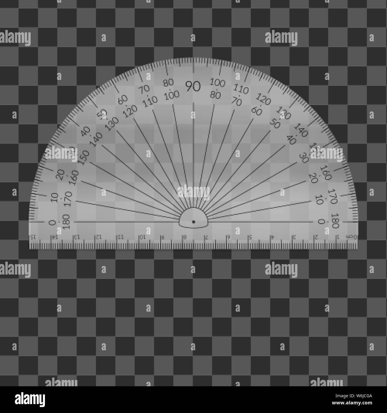 Plastic circular protractor with a ruler in metric units Stock Vector