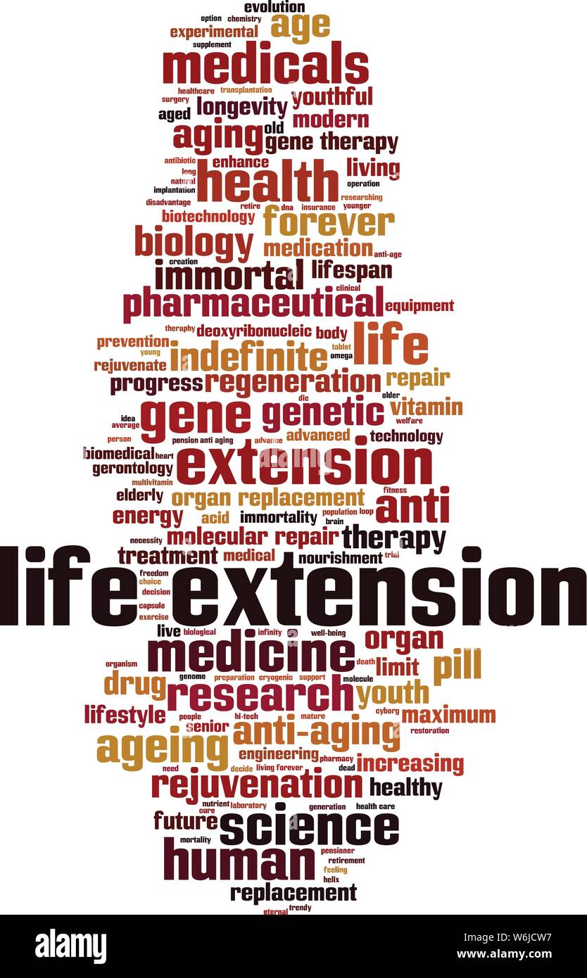Life extension word cloud concept. Collage made of words about life