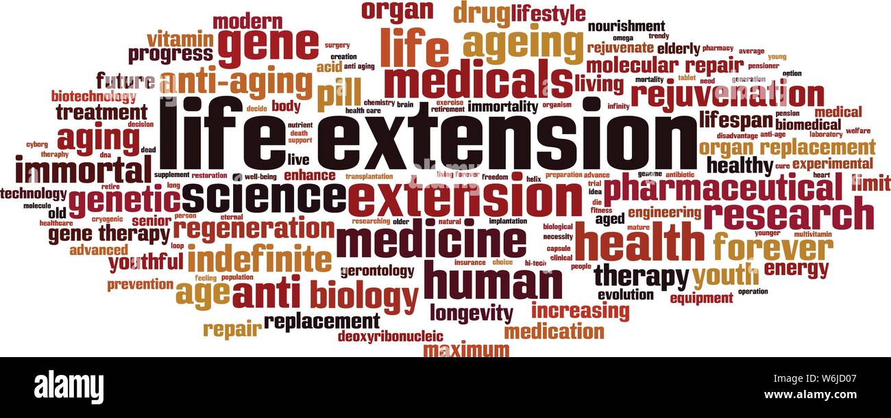 Life extension word cloud concept. Collage made of words about life