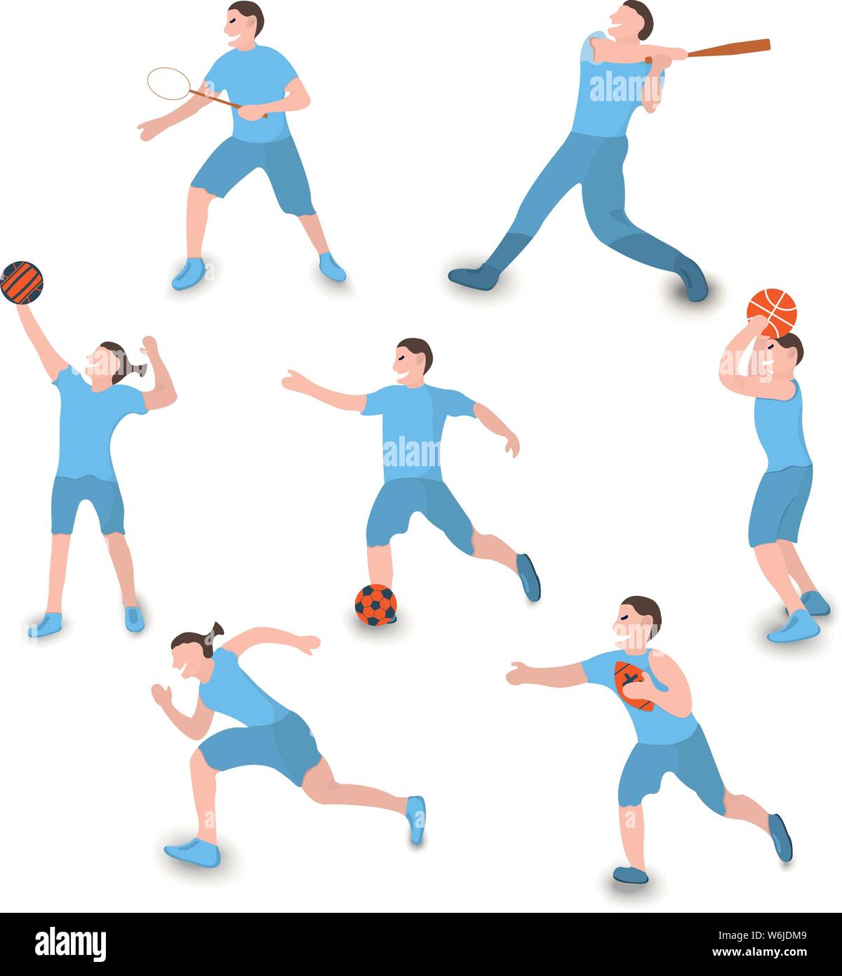 Set of player icon. Sport label on white Background. Character Cartoon style. Vector Illustration. Stock Vector