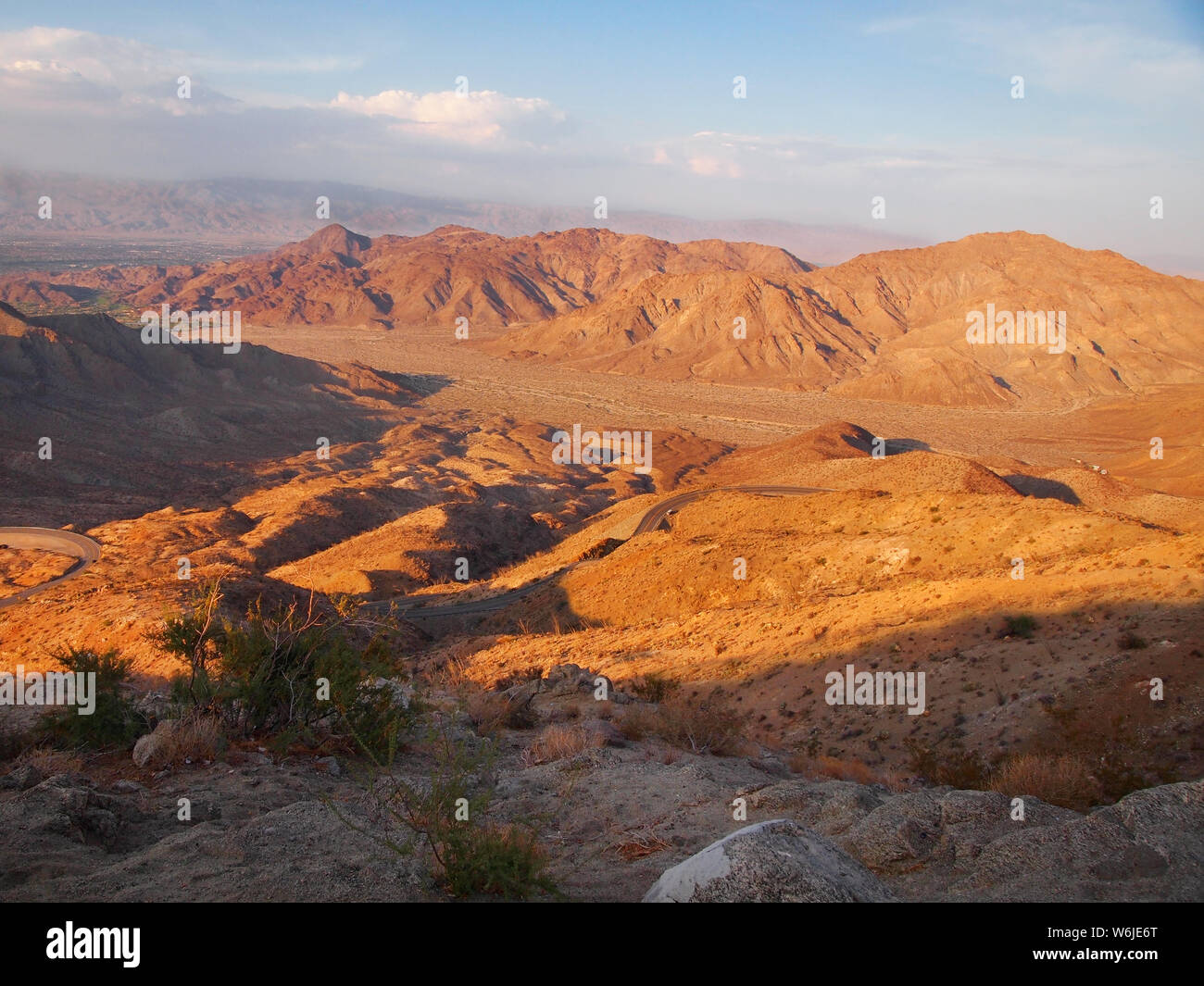 Looking down into the Coachella Valley, from a scenic overlook in the Palms Springs area of southern California, USA. Stock Photo