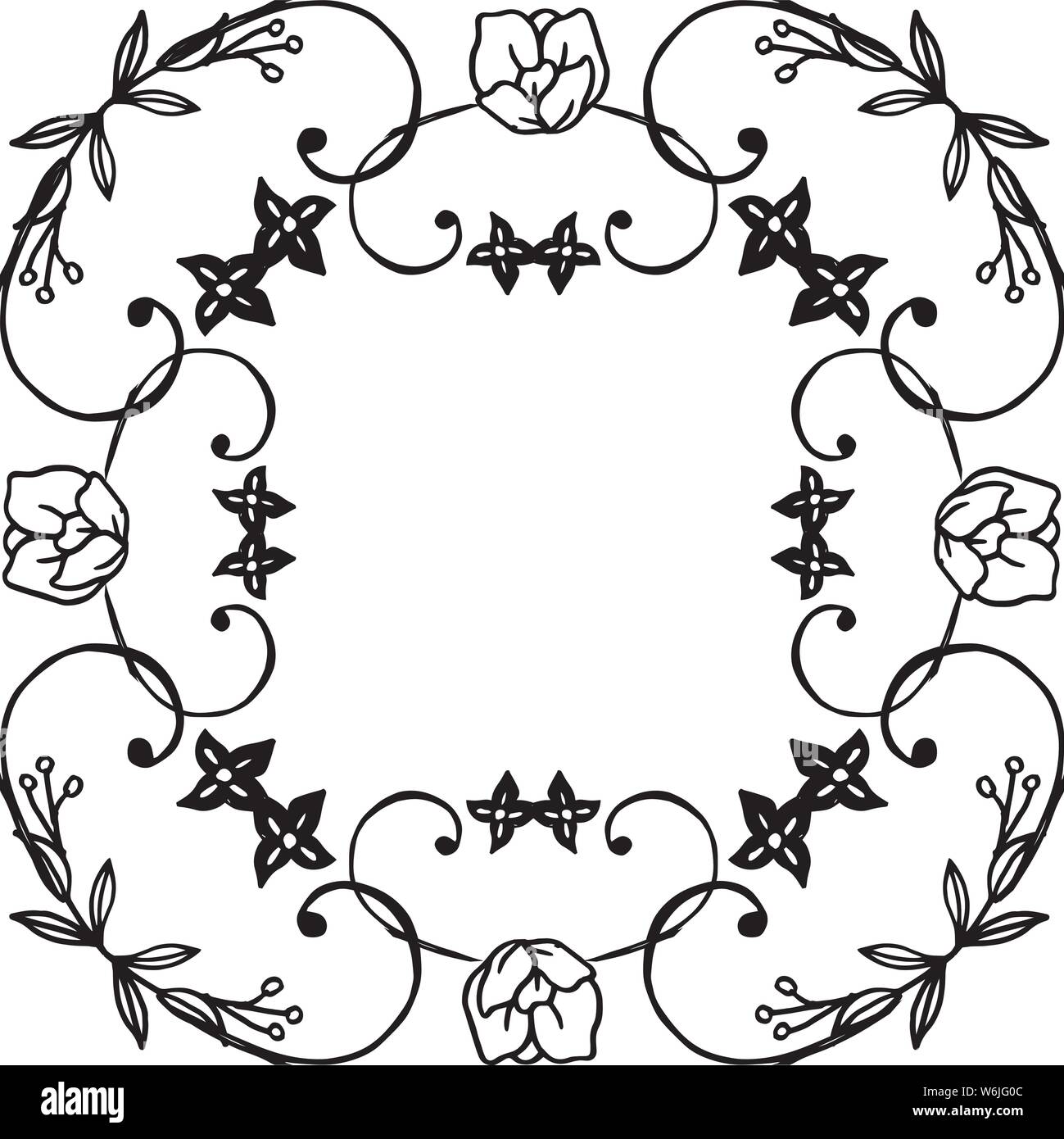 Black and white, pattern of flower frame, greeting card or invitation