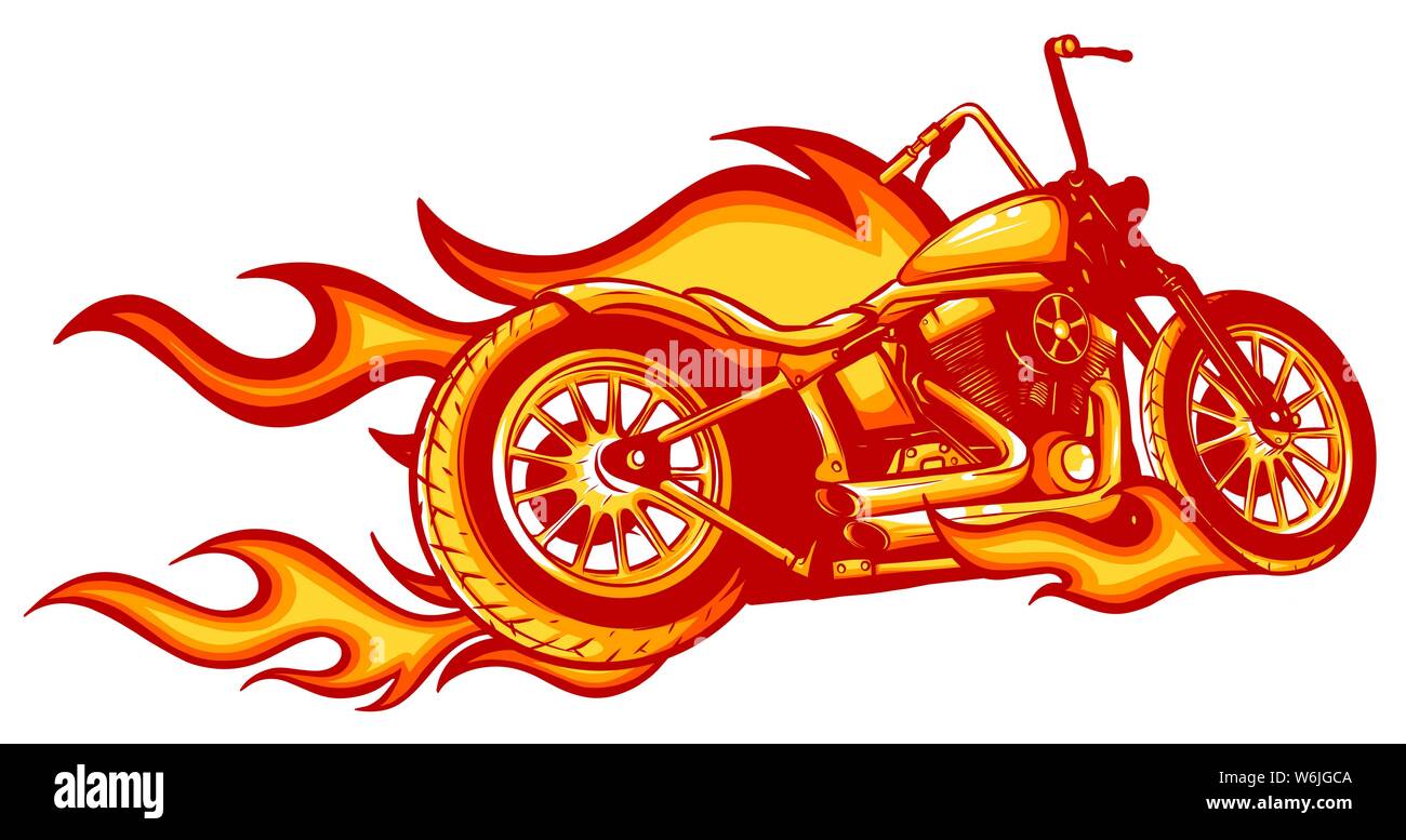 vector illustration Flaming Bike Chopper Ride Front View Stock Vector ...