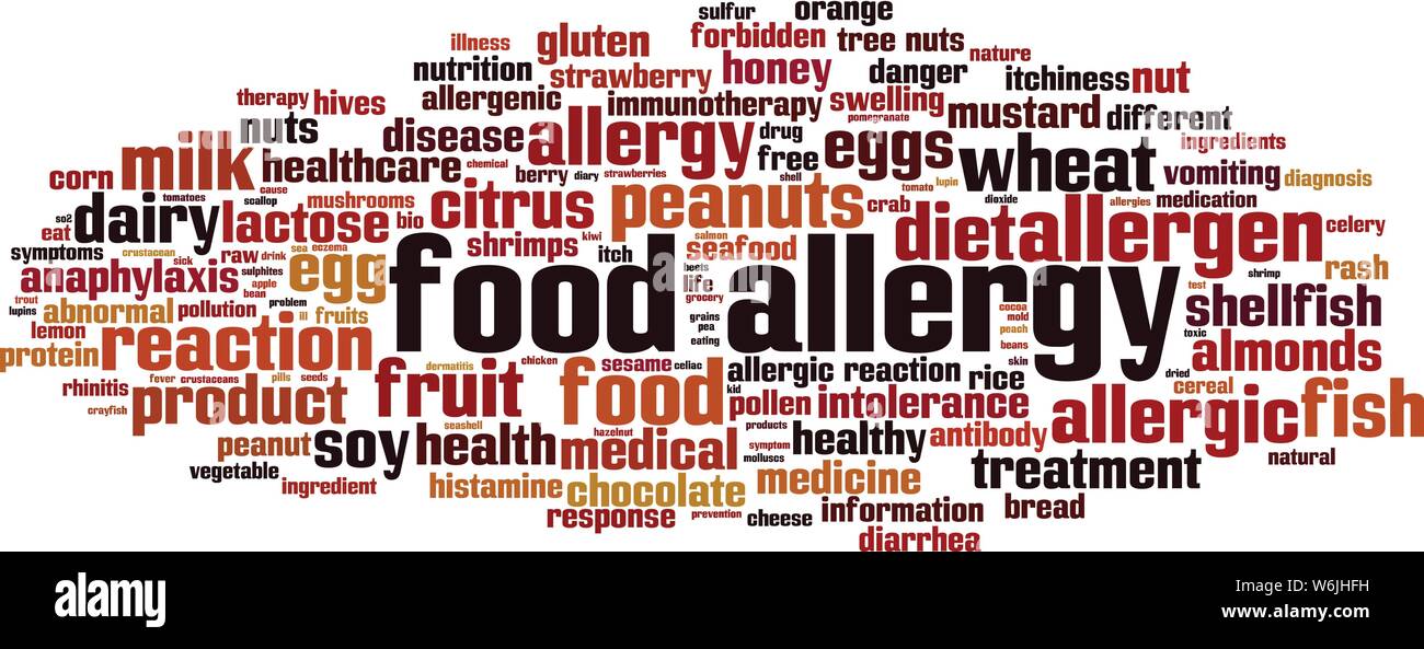 Food allergy word cloud concept. Collage made of words about food allergy. Vector illustration Stock Vector