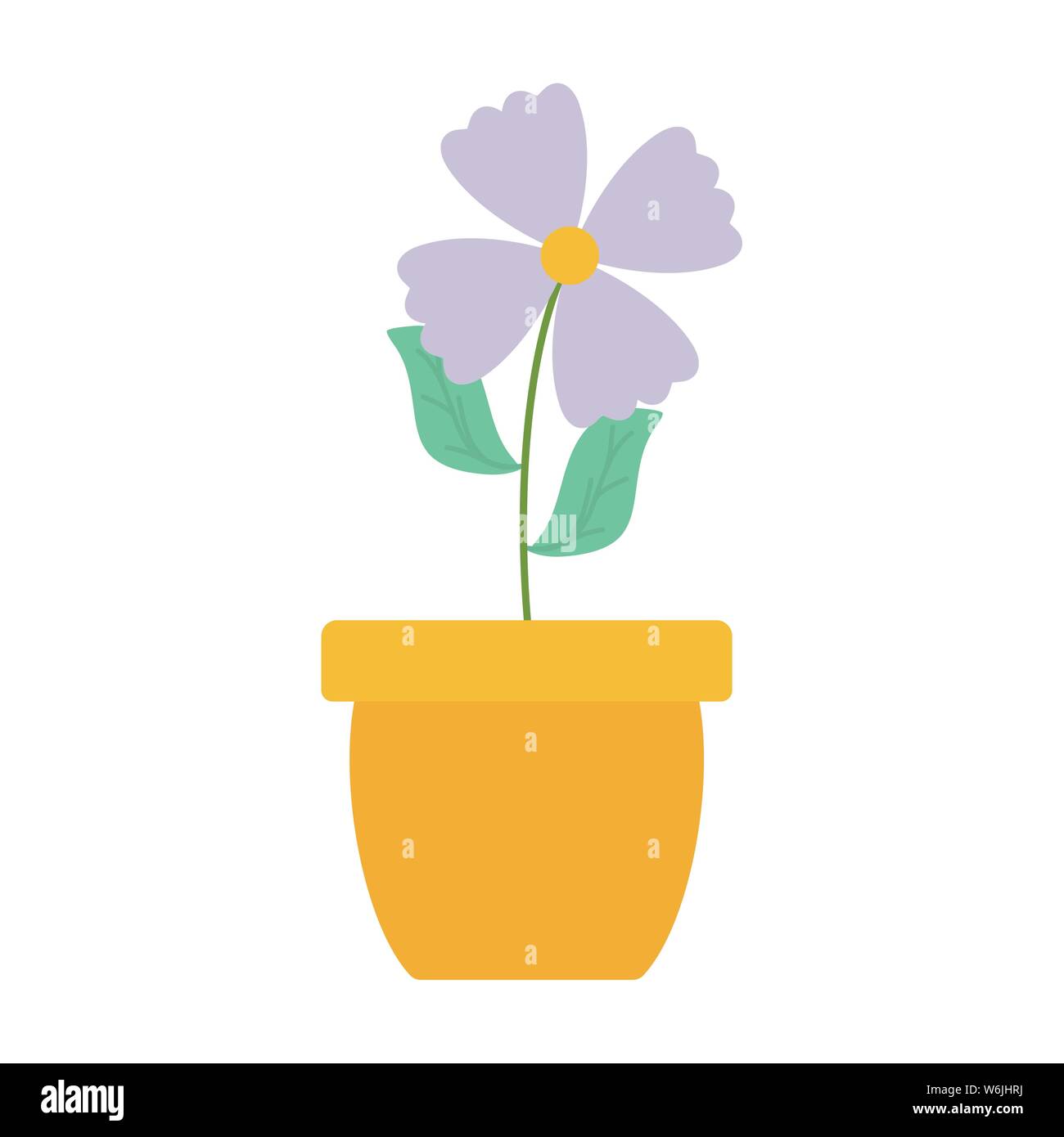 cute flower and leafs plant in ceramic pot vector illustration design ...