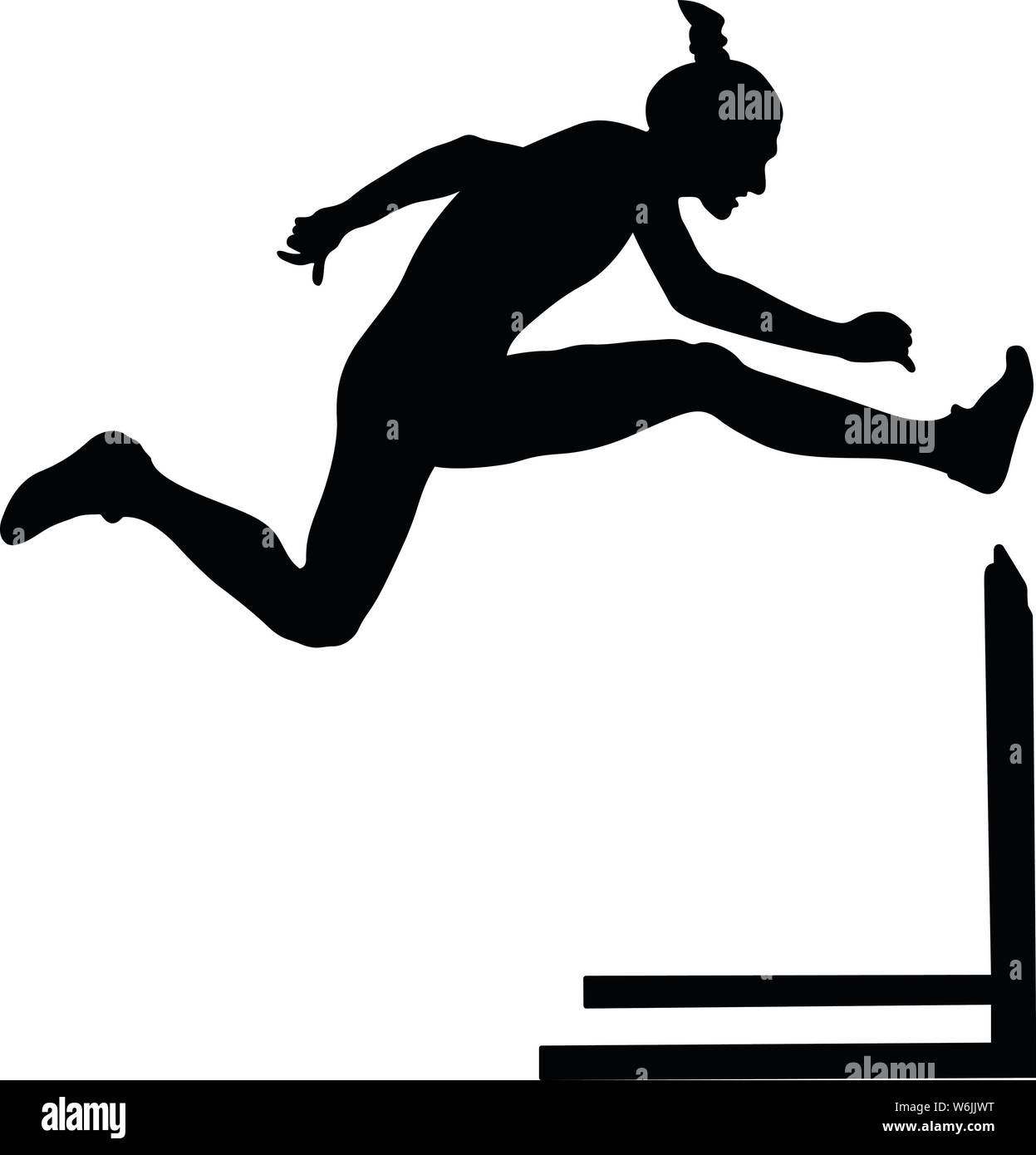 women athlete runner running hurdles attack black silhouette Stock Vector