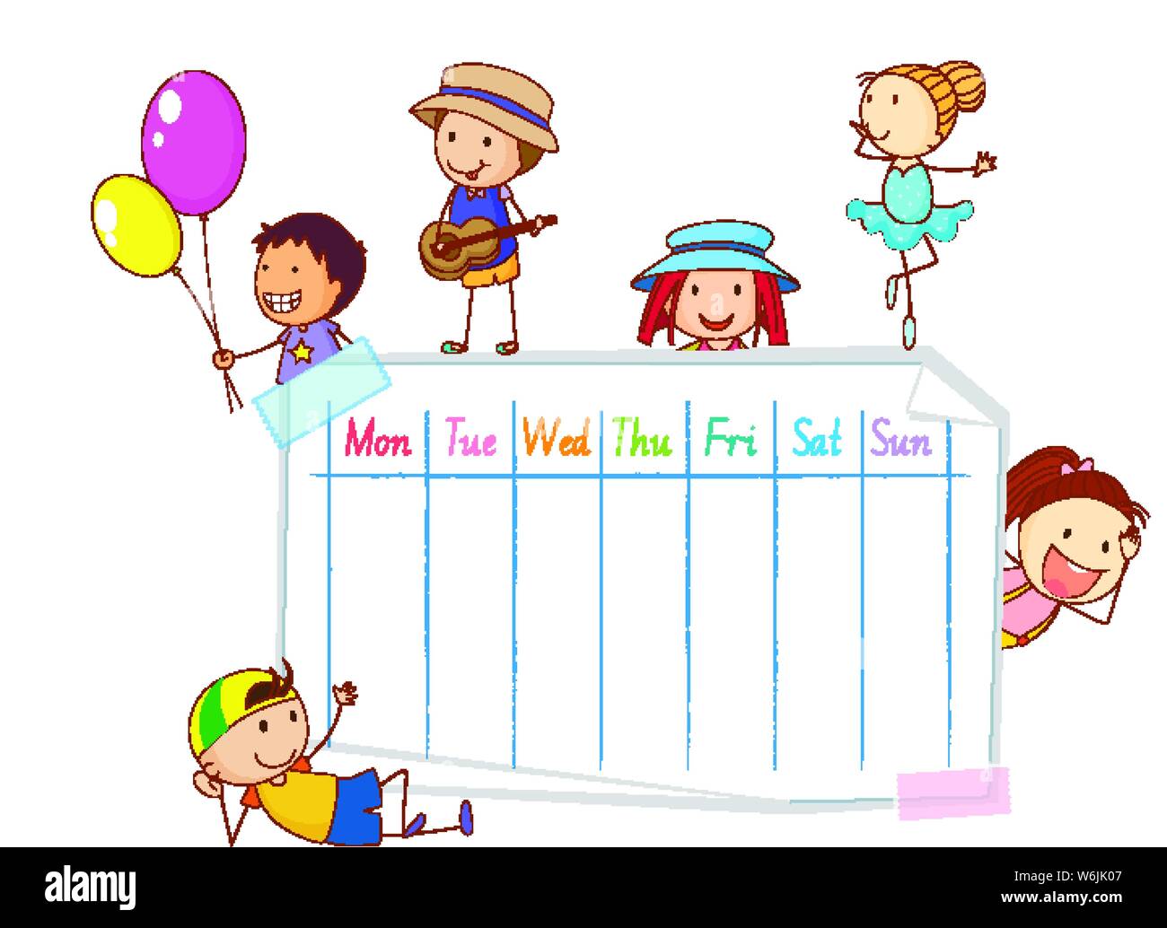 School time table with doolde children illustration Stock Vector Image ...