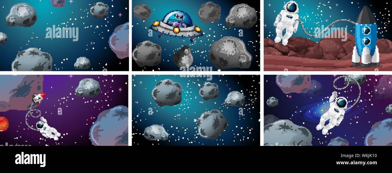 Set of astronaut and asteroid scene illustration Stock Vector Image ...