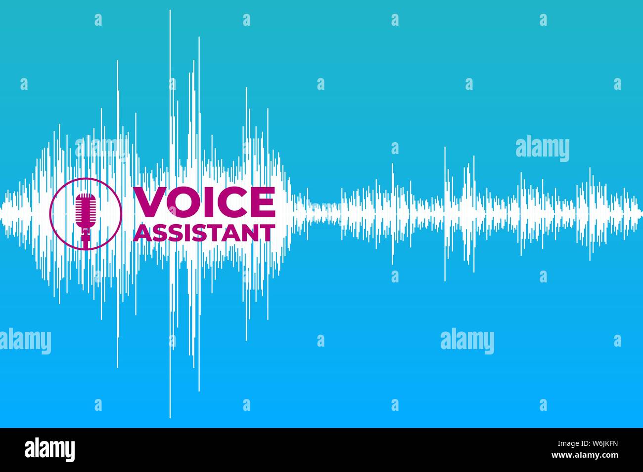 Voice assistant and recognition intelligent system technologies concept. Vintage retro radio microphone button and sound imitation equalizer on blue background. Vector illustration Stock Vector