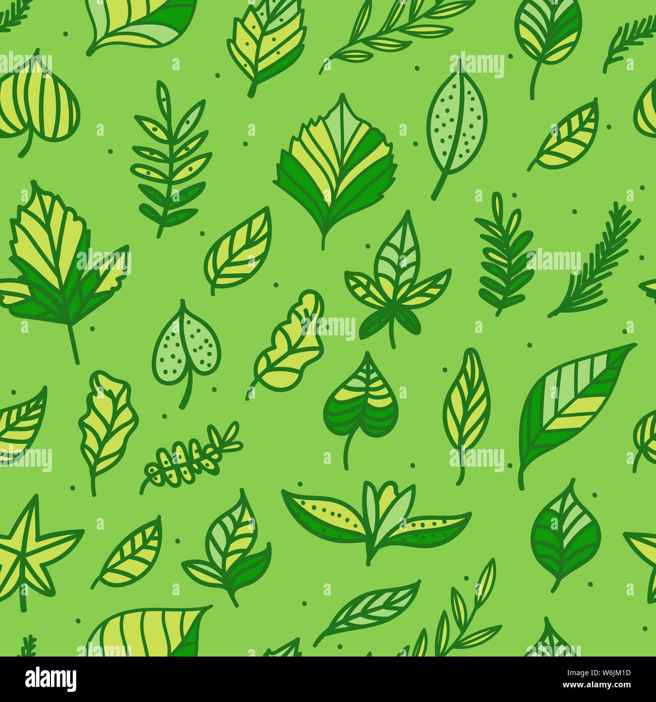 Vector Seamless pattern Green leaf hand drawn texture background ...