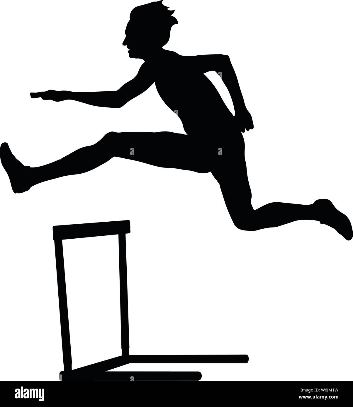 woman athlete runner run hurdles black silhouette Stock Vector
