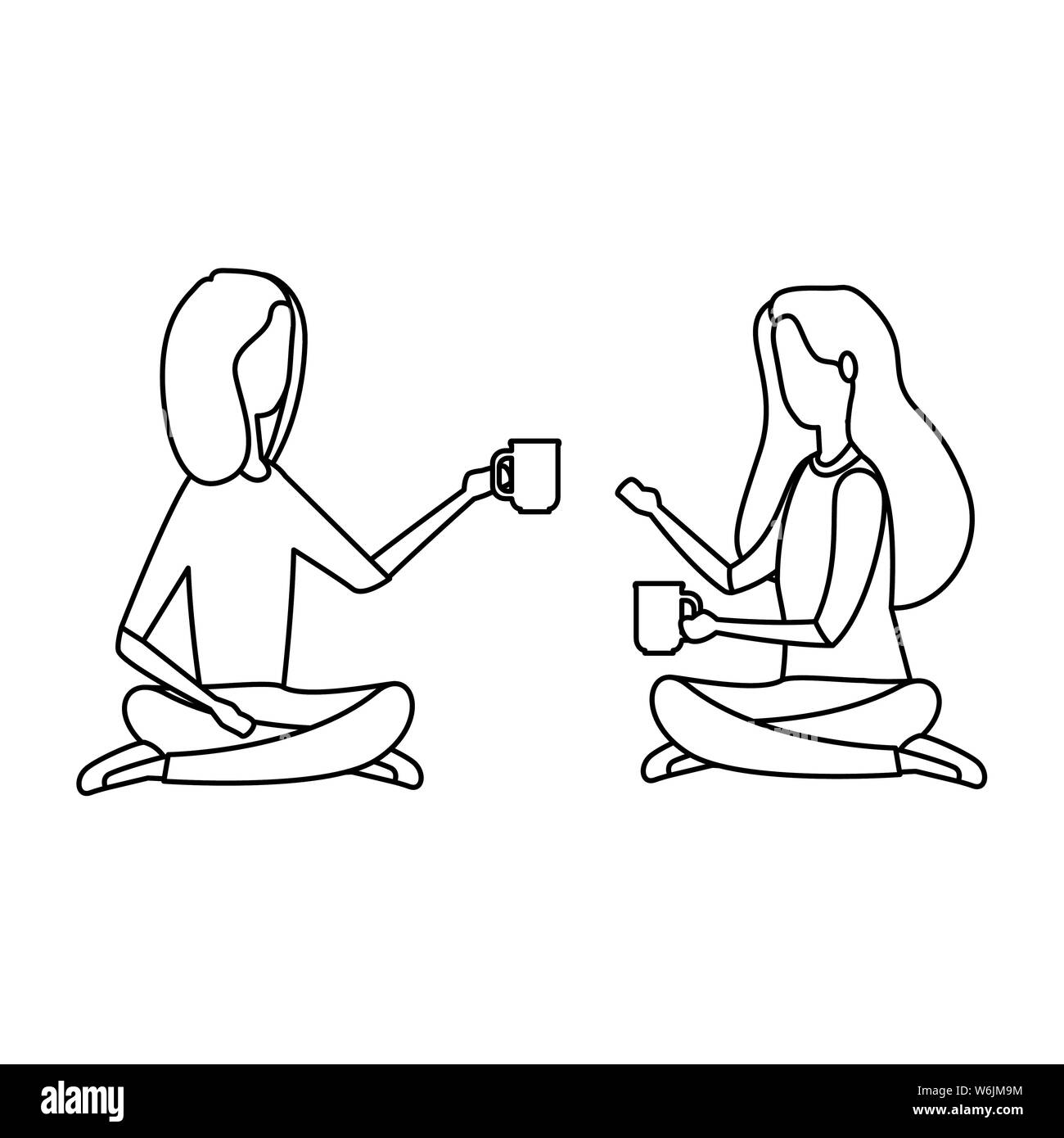 businesswomen drinking coffee seated in lotus position Stock Vector ...