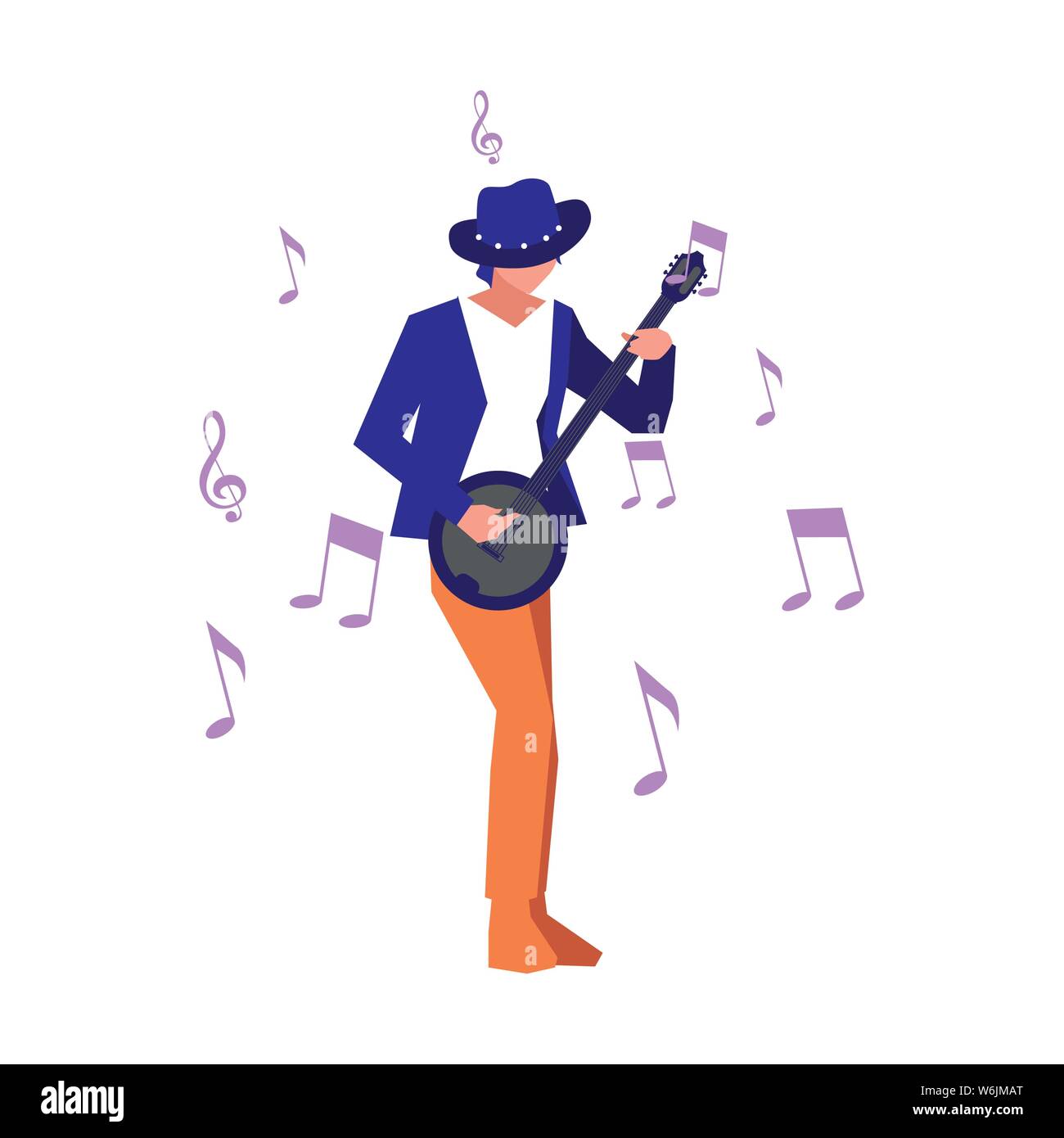 musician man banjo playing instrument vector illustration Stock Vector