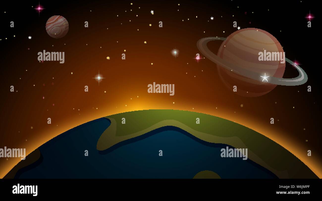 Earth In Space Scene Illustration Stock Vector Image Art Alamy