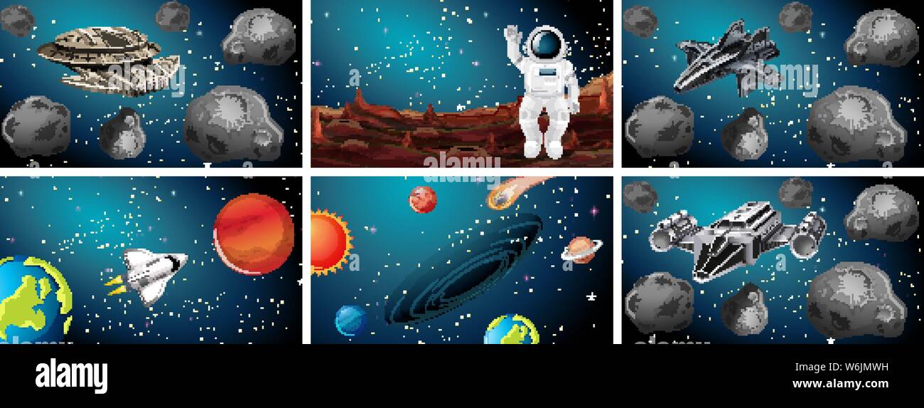 Sets of different space scenes illustration Stock Vector Image & Art ...