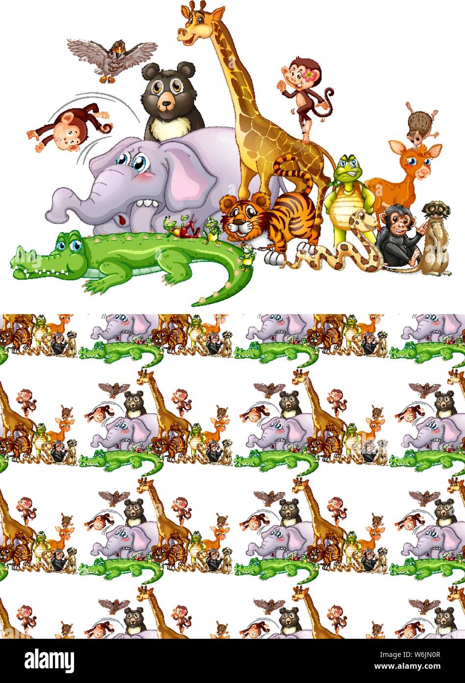 Seamless and isolated animal pattern cartoon illustration Stock Vector ...