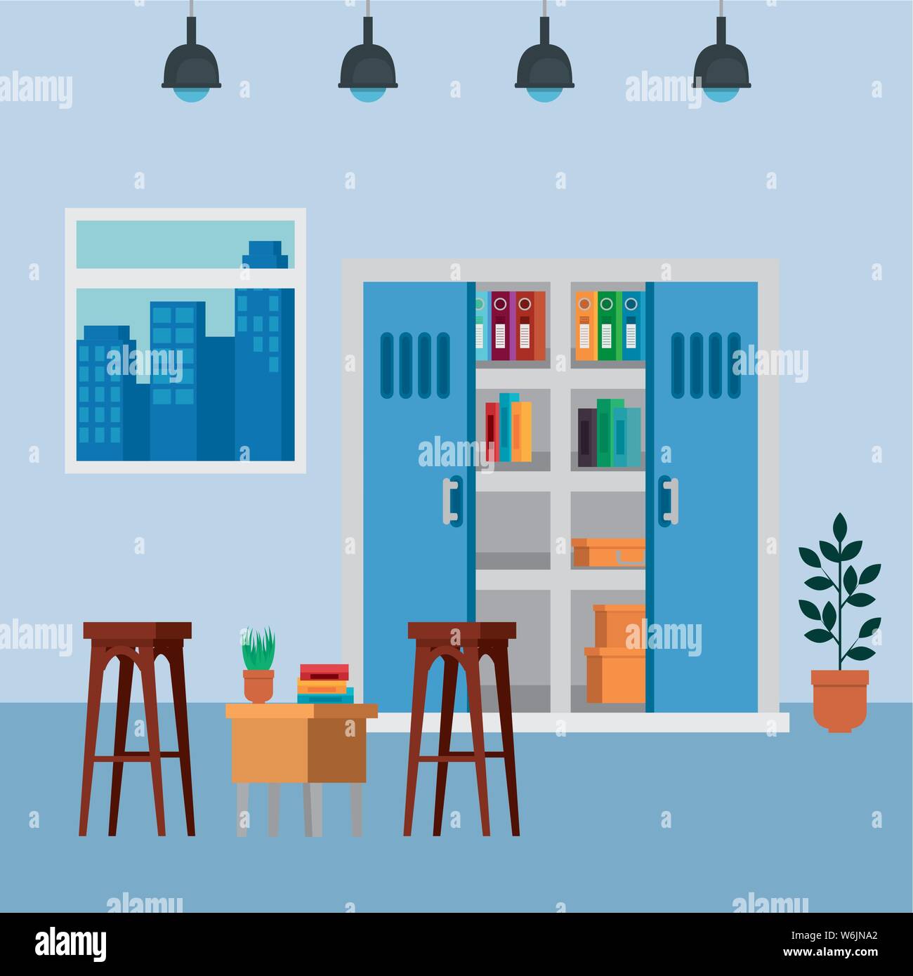 office places scenes with laptop Stock Vector