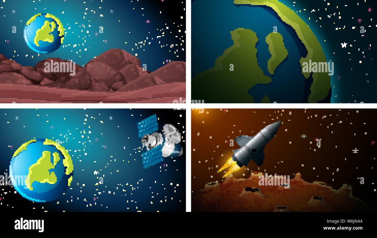 Earth Space Scene Set Illustration Stock Vector Image Art Alamy