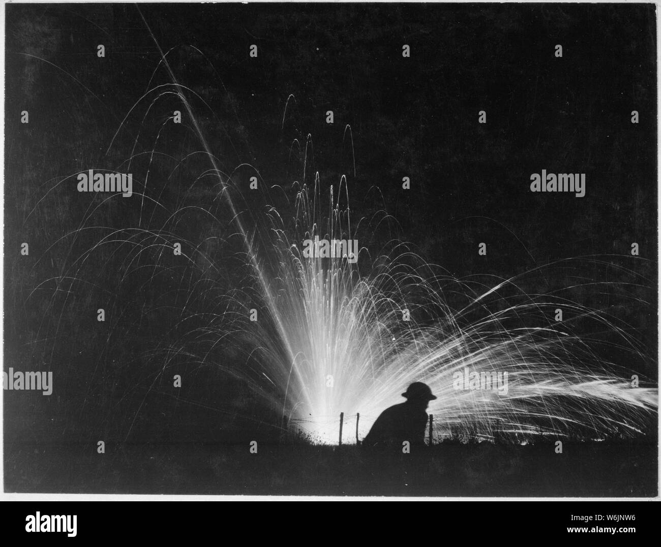 Night attack with phosphorus bombs in maneuvers. First Corps School. Gondrecourt, France.; General notes:  Use War and Conflict Number 459 when ordering a reproduction or requesting information about this image. Stock Photo