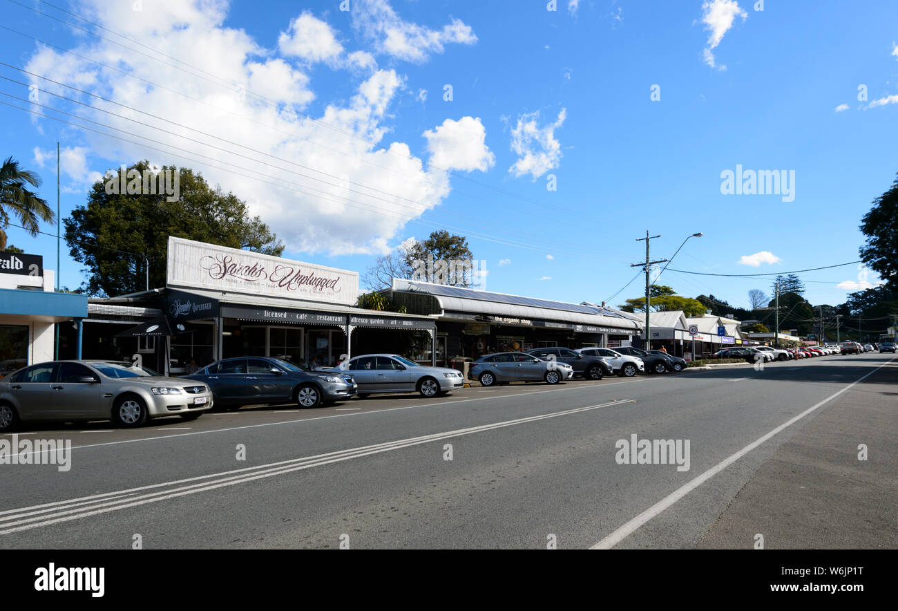 Main street of the small rural town of Maleny, Queensland, QLD, Australia Stock Photo