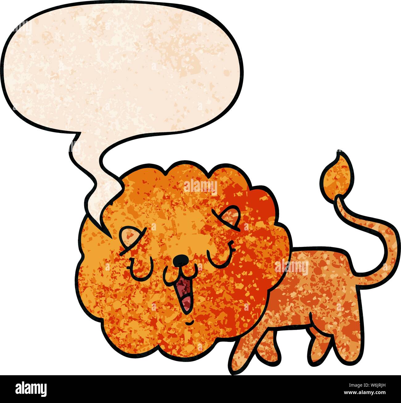 cute cartoon lion with speech bubble in retro texture style Stock ...