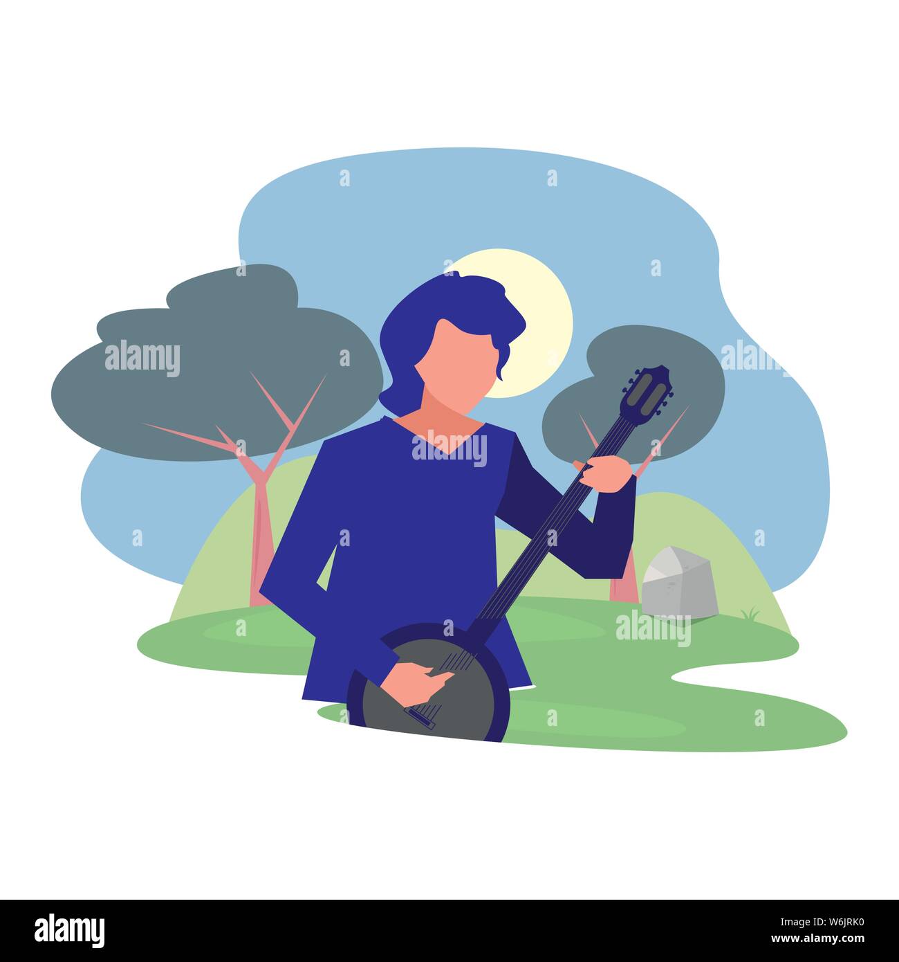 musician man banjo playing instrument vector illustration Stock Vector