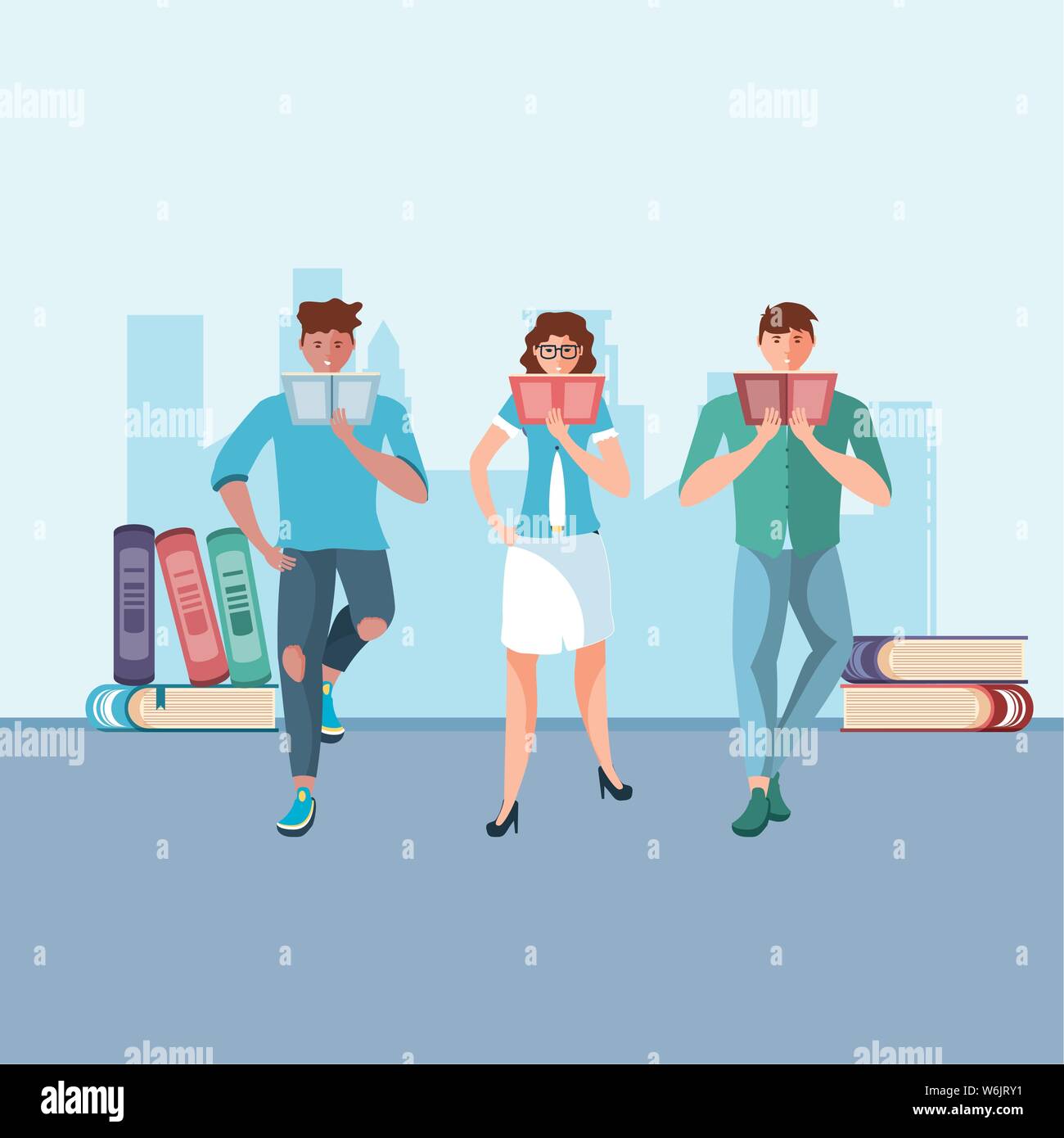 Reading books student portrait Stock Vector Images - Alamy