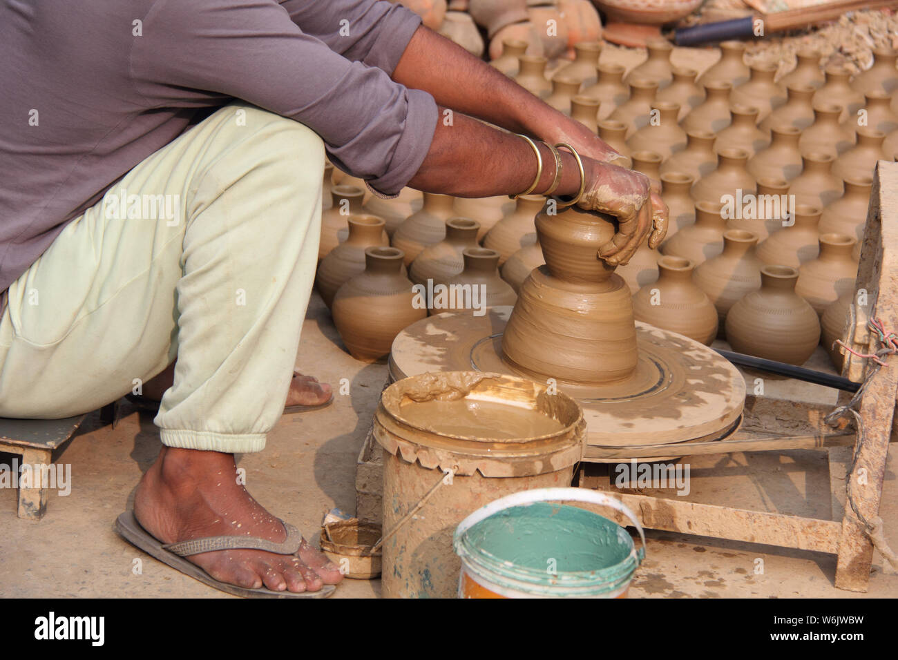 Unidentified Potter Making Clay Water Pots on Pottery Wheel. Editorial  Photography - Image of ceramic, handmade: 122139977