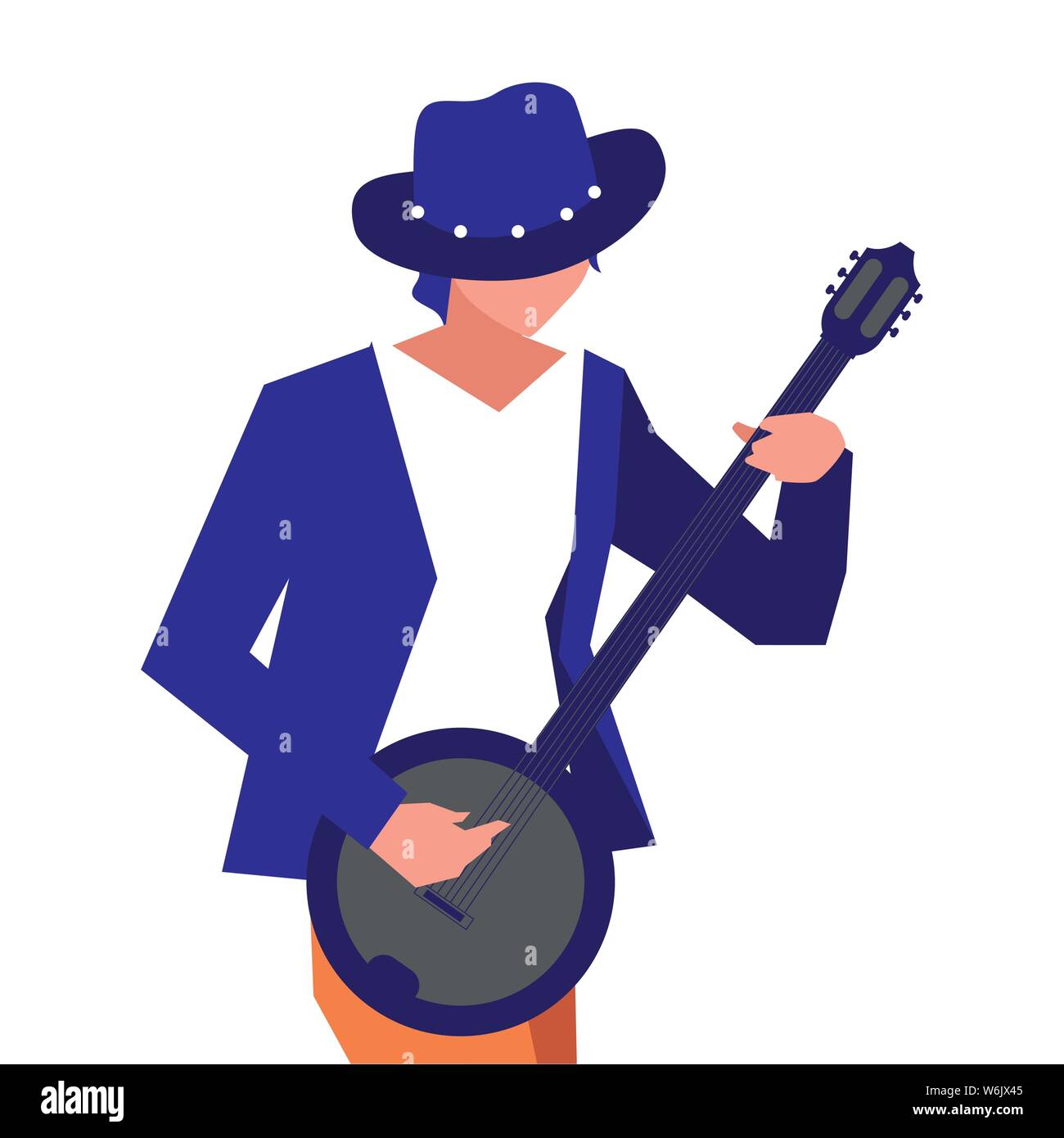 musician man banjo playing instrument vector illustration Stock Vector