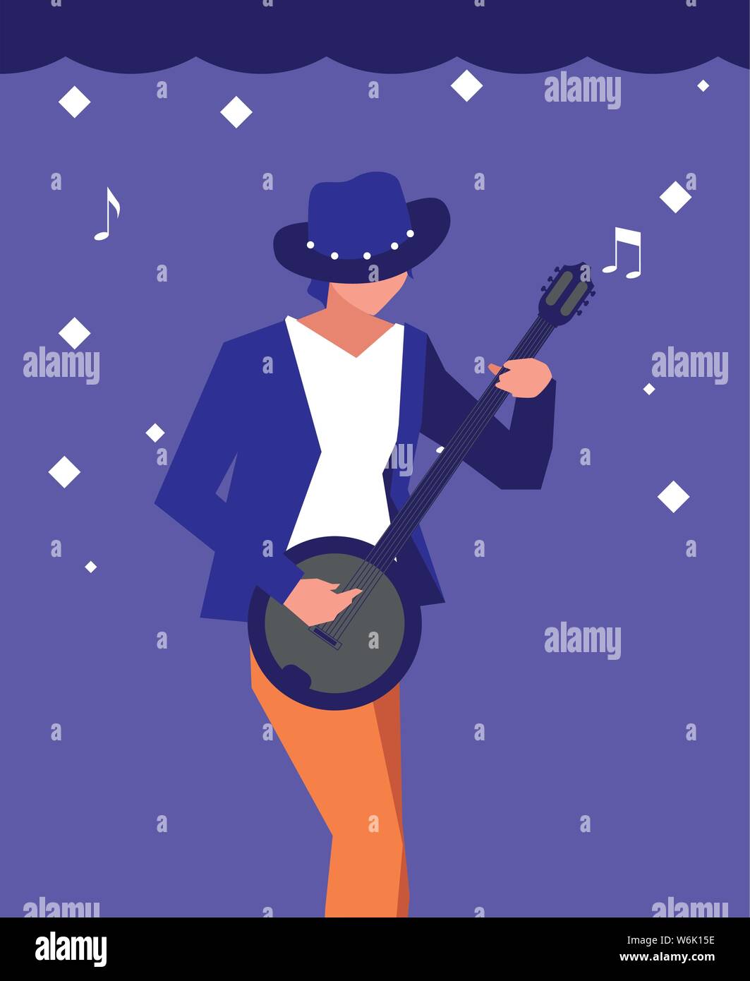 musician man banjo playing instrument vector illustration Stock Vector ...