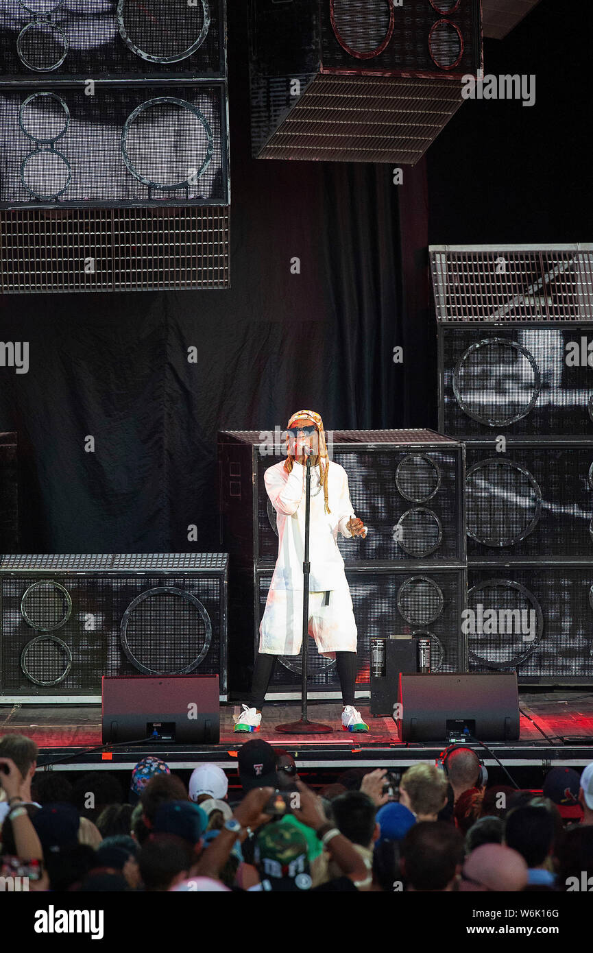 August 01, 2019: Lil Wayne American Rapper performs at Austin 360 Amphitheater, Circuit of The Americas. Austin, Texas. Mario Cantu/CSM. Stock Photo