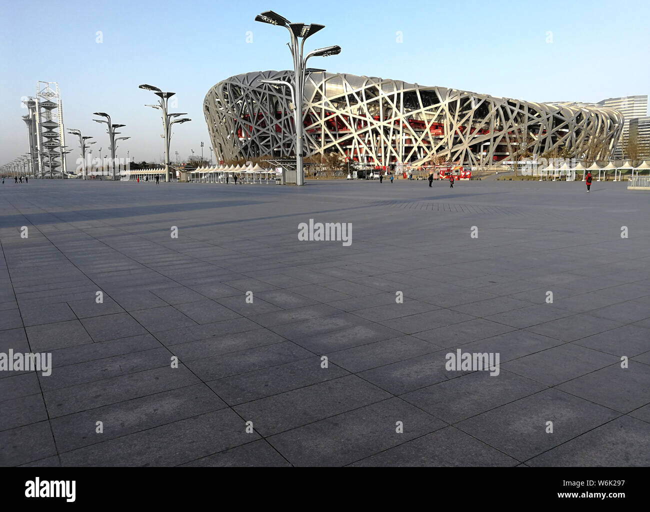 View of an empty square in front of the Beijing National Stadium, also ...