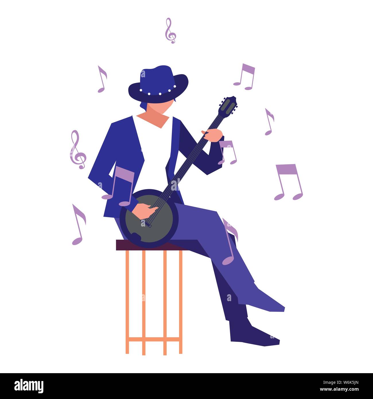 musician man banjo playing instrument vector illustration Stock Vector