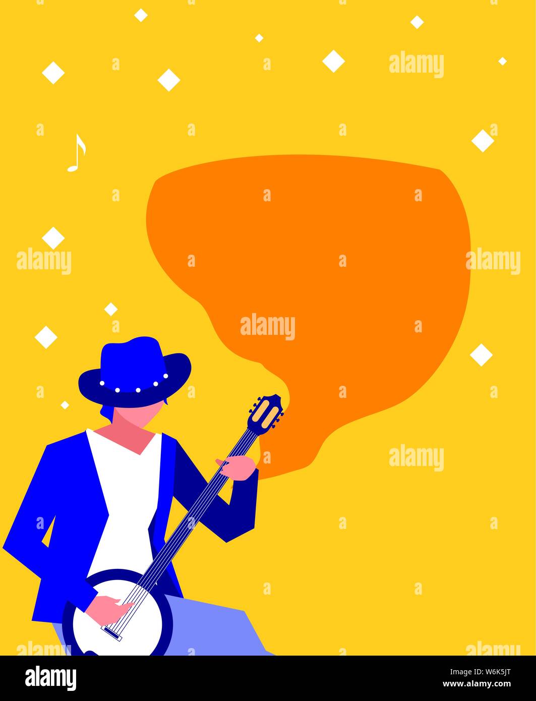 musician man banjo playing instrument vector illustration Stock Vector