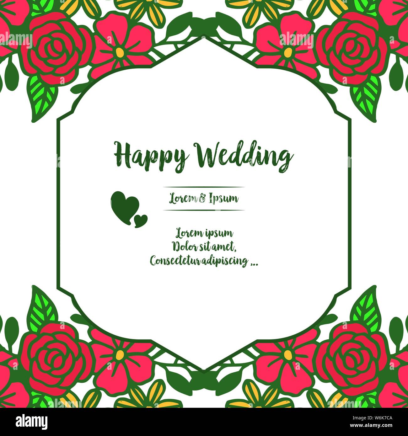Decoration Banner Poster With Lettering Of Happy Wedding Ornate