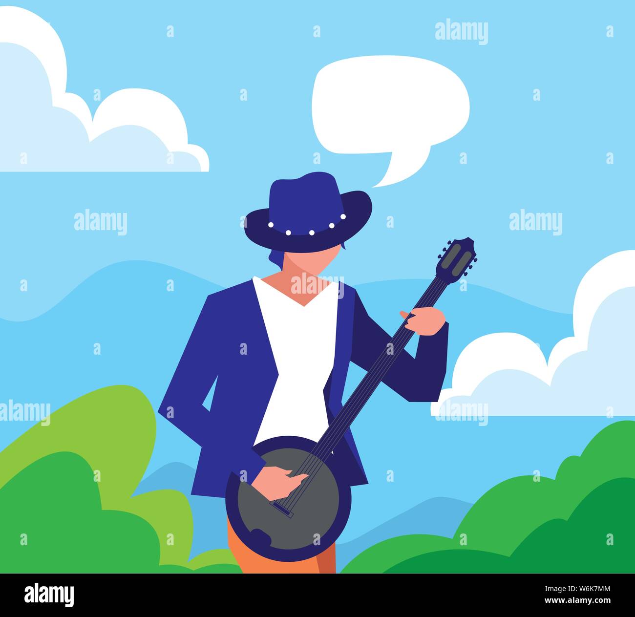 musician man banjo playing instrument vector illustration Stock Vector