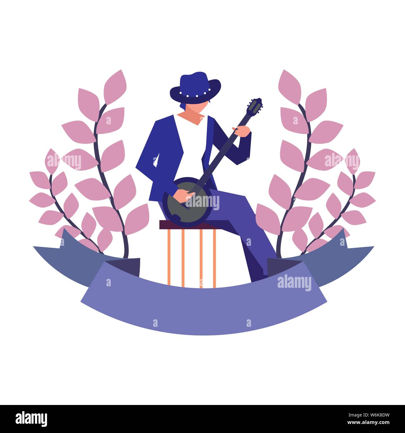 musician man banjo playing instrument vector illustration Stock Vector