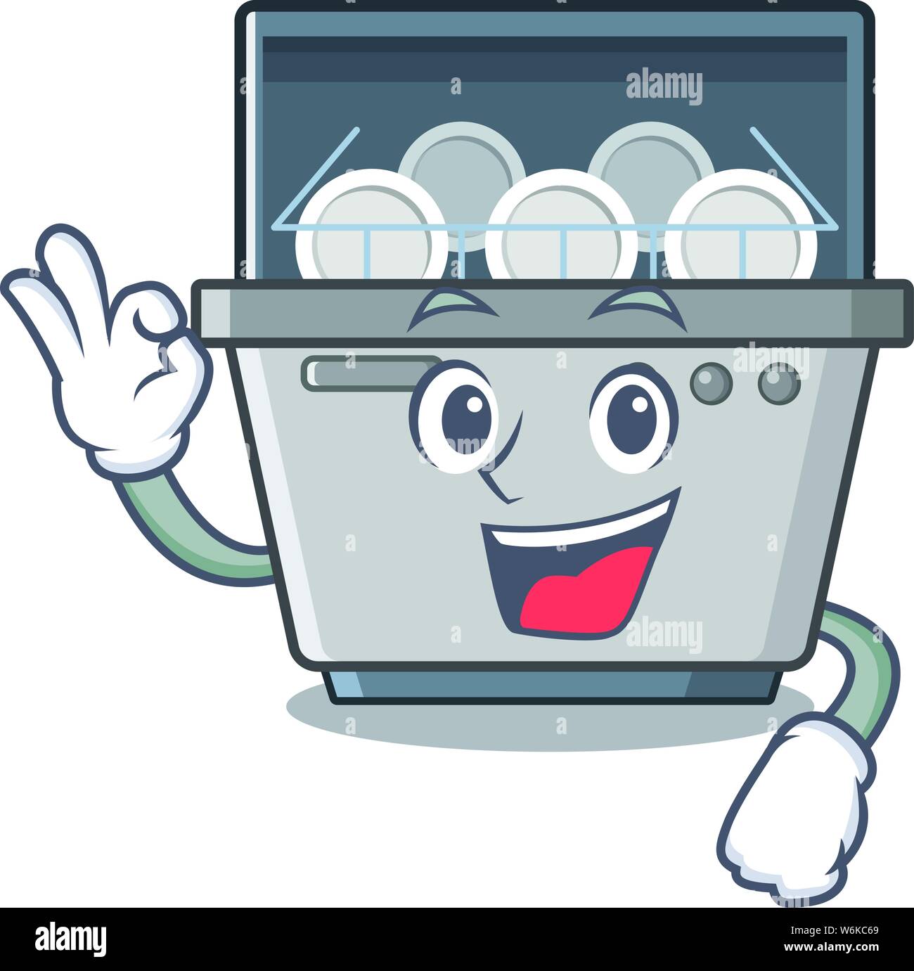 Okay dishwasher machine isolated in the cartoon Stock Vector Image & Art -  Alamy