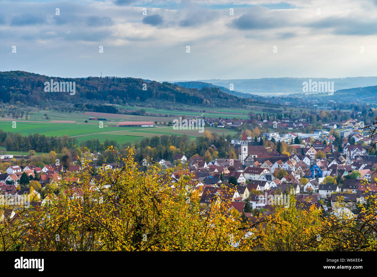 Germany, Idyllic pretty village of rudersberg from above Stock Photo
