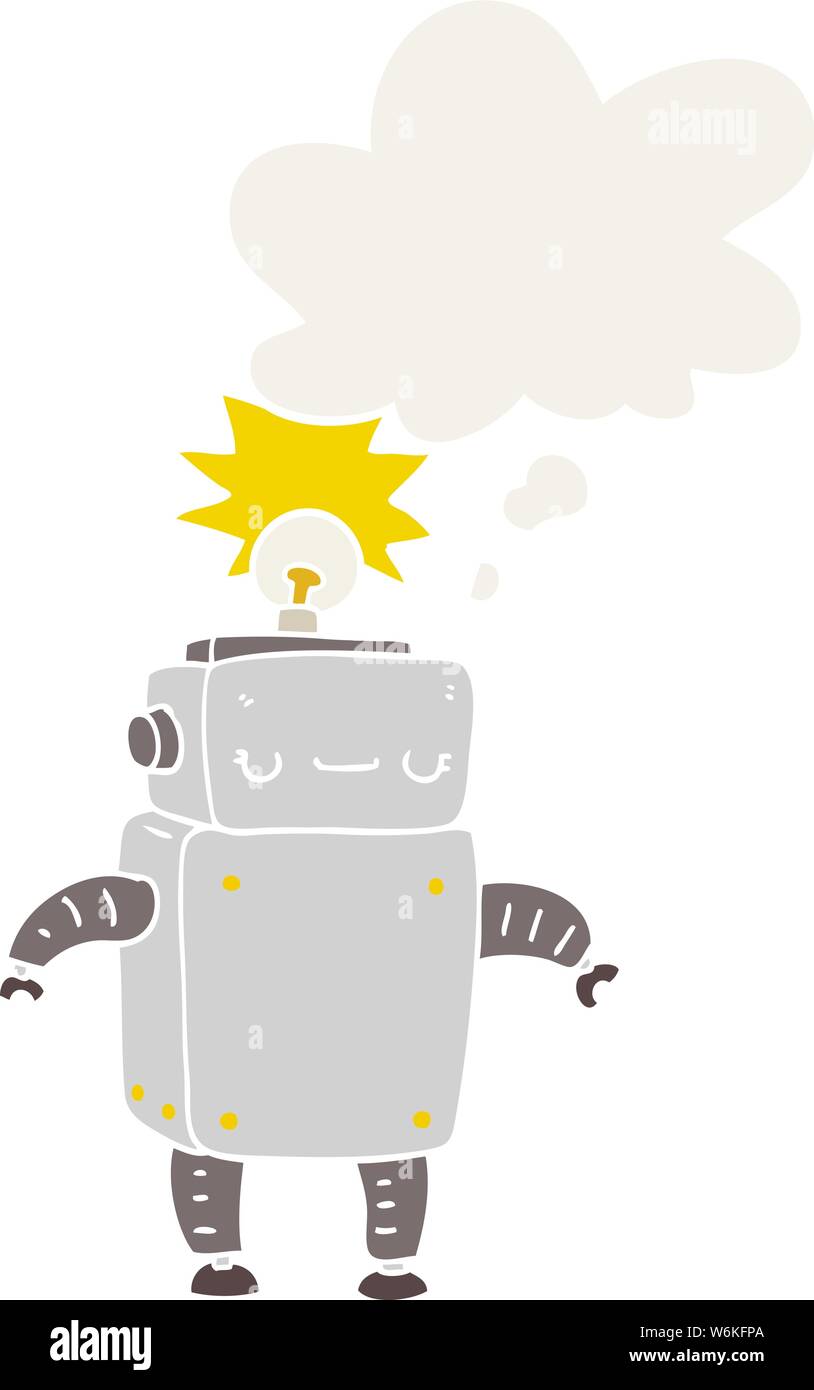 cartoon robot with thought bubble in retro style Stock Vector Image ...