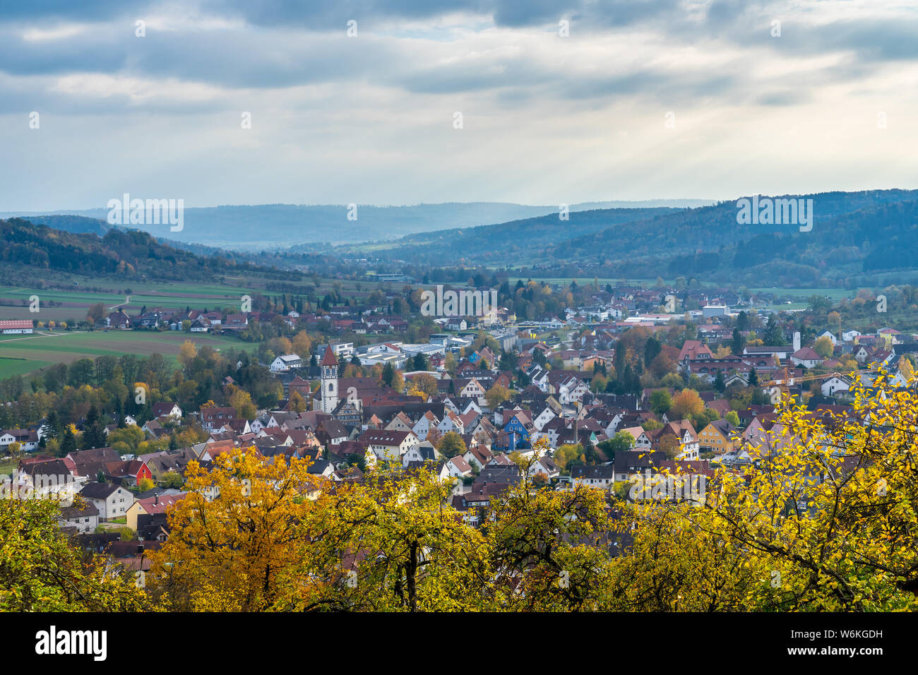 Germany, Beautiful houses of rudersberg city from above Stock Photo