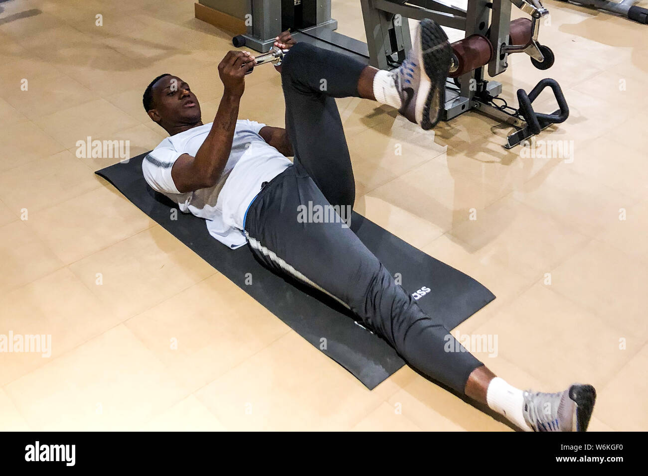 Ecuadorian football player Walter Ayovi of China's Beijing Renhe F.C. takes part in the winter training ahead of the 2018 Chinese Football Association Stock Photo